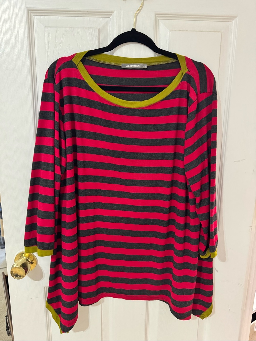 ALEMBIKA Size 5 (1X) Oversized Lagenlook Striped 3/4 Sleeve Tunic Top Striped